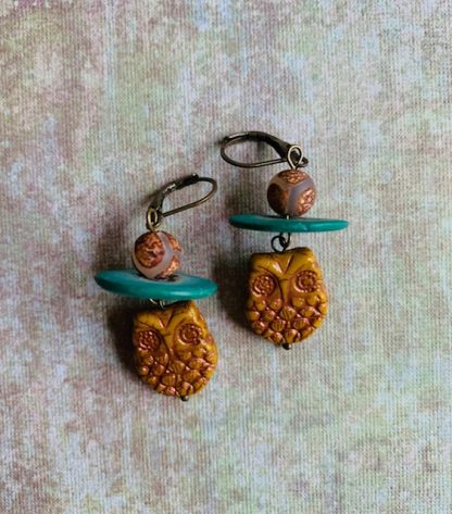 Have A Hoot Earrings - Goldenrod Picasso - Image 2