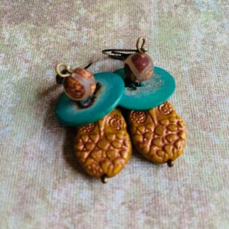 Have A Hoot Earrings - Goldenrod Picasso