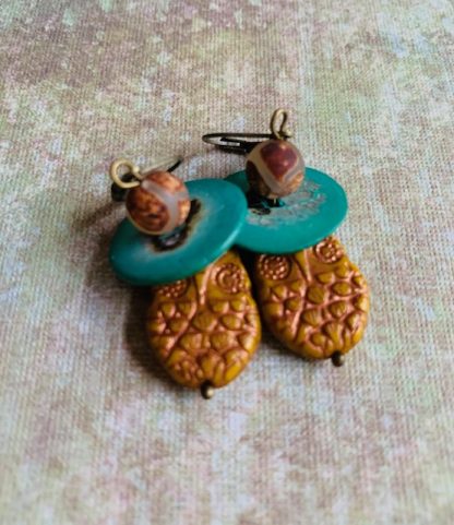 Have A Hoot Earrings - Goldenrod Picasso