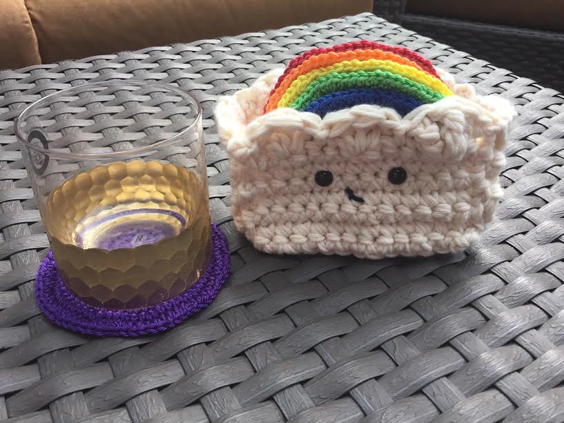 Cute Crochet Rainbow Cloud Coaster Set - Image 3