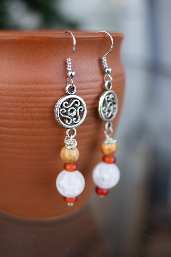 Dangler earrings: White, Wood, and Red - Image 3