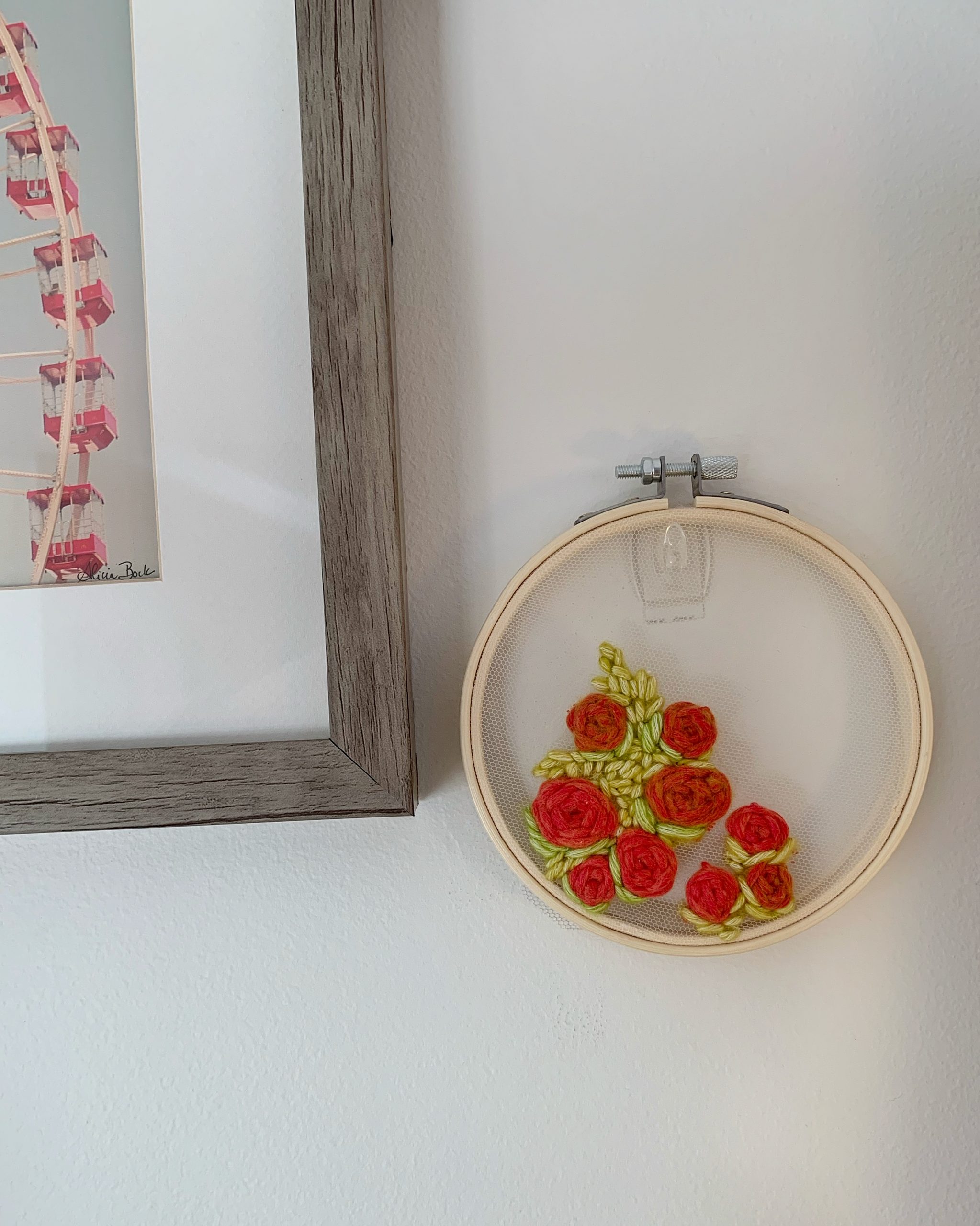 Hand Embroidered On Tulle Wall Hanging
