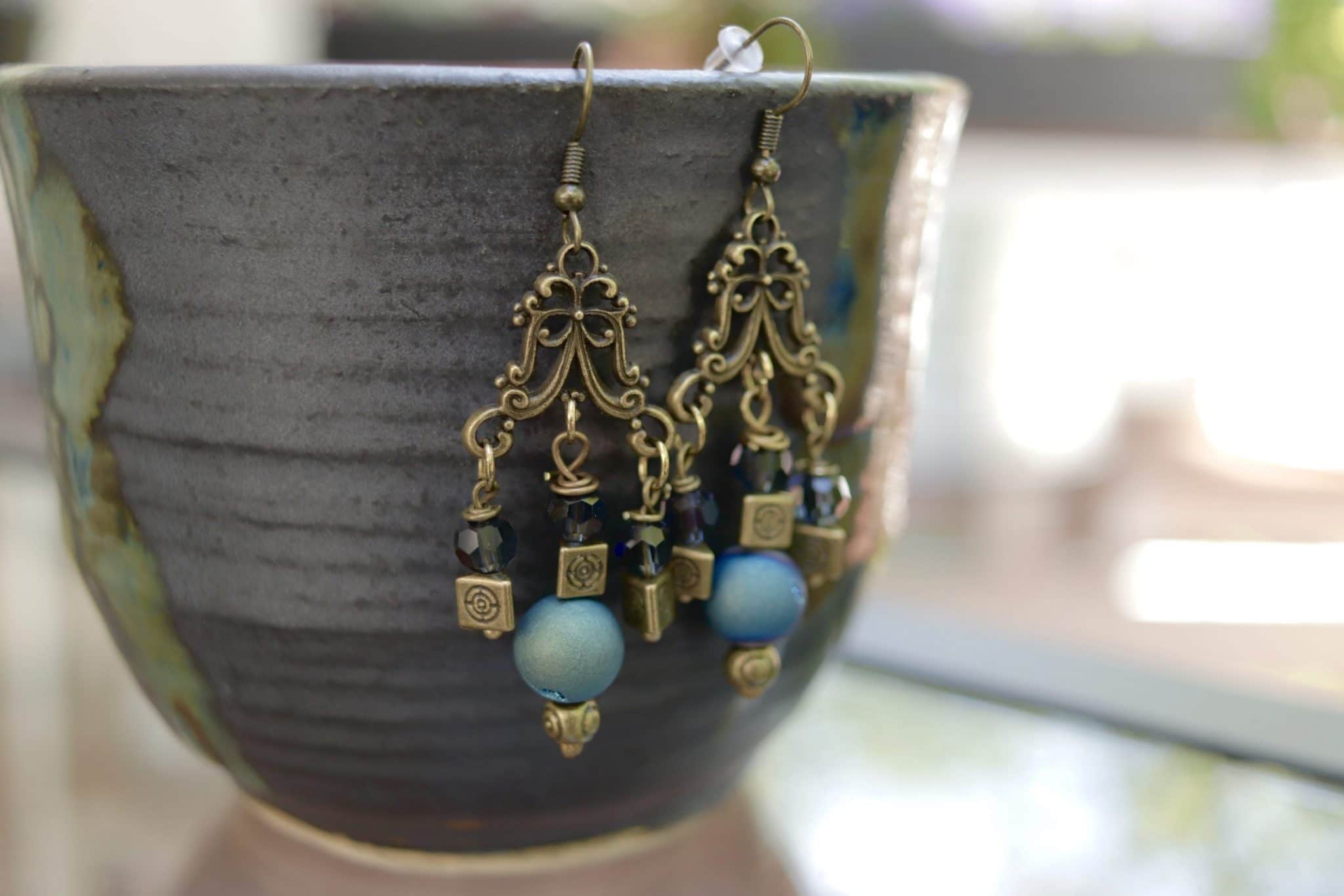 Chandelier Earrings: Peacock and Pewter - Image 2