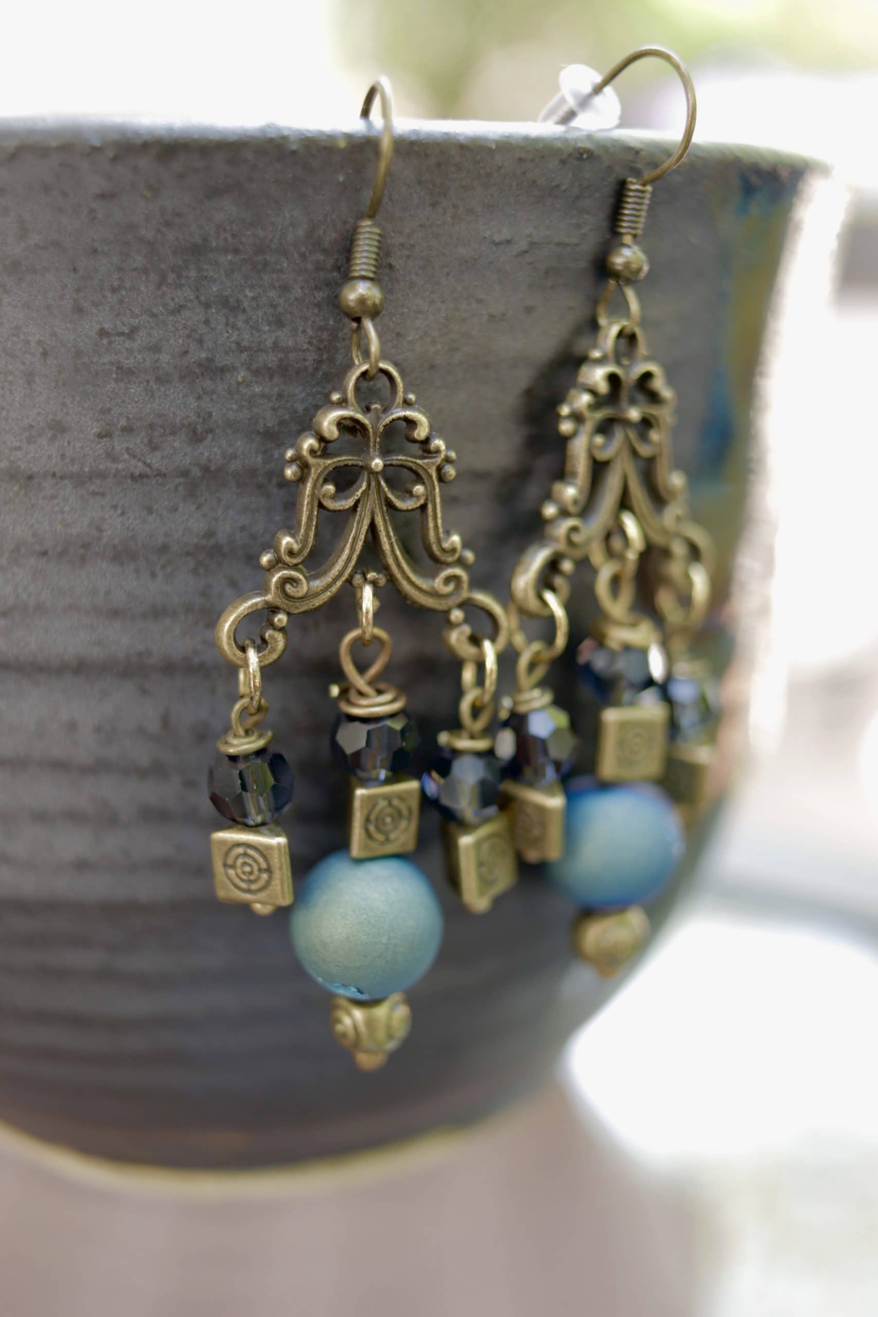 Chandelier Earrings: Peacock and Pewter