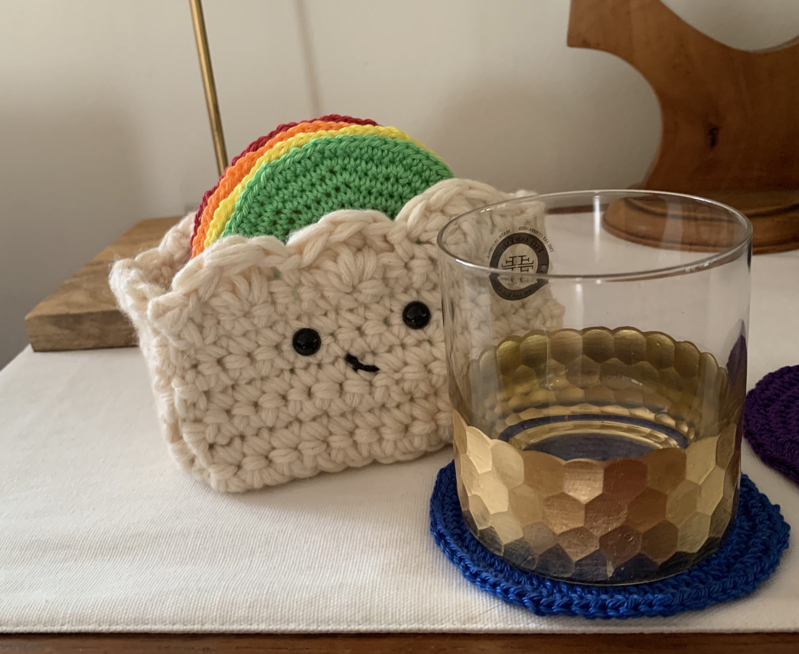 Cute Crochet Rainbow Cloud Coaster Set