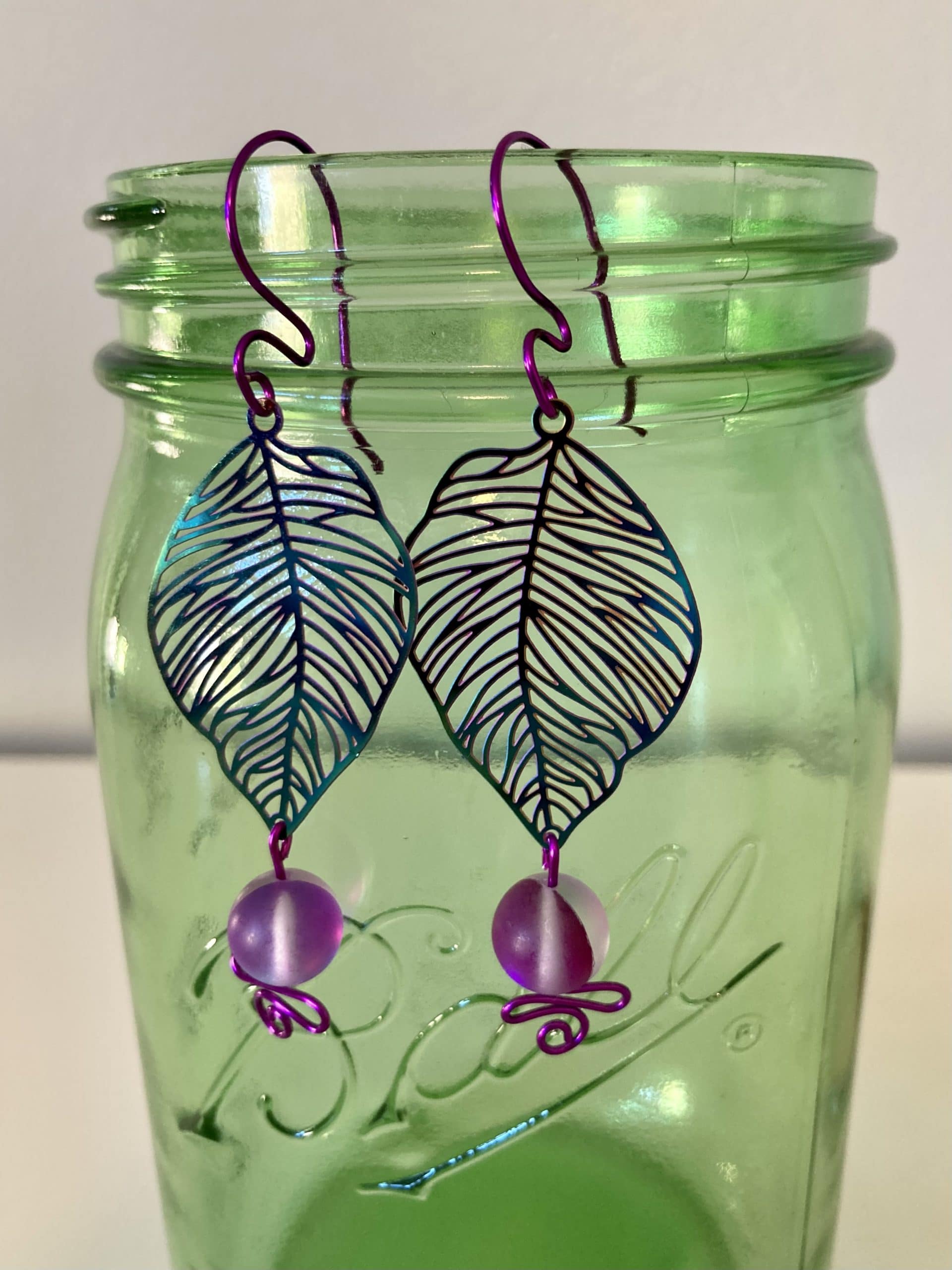 Iridescent Leaf Earrings - Image 3