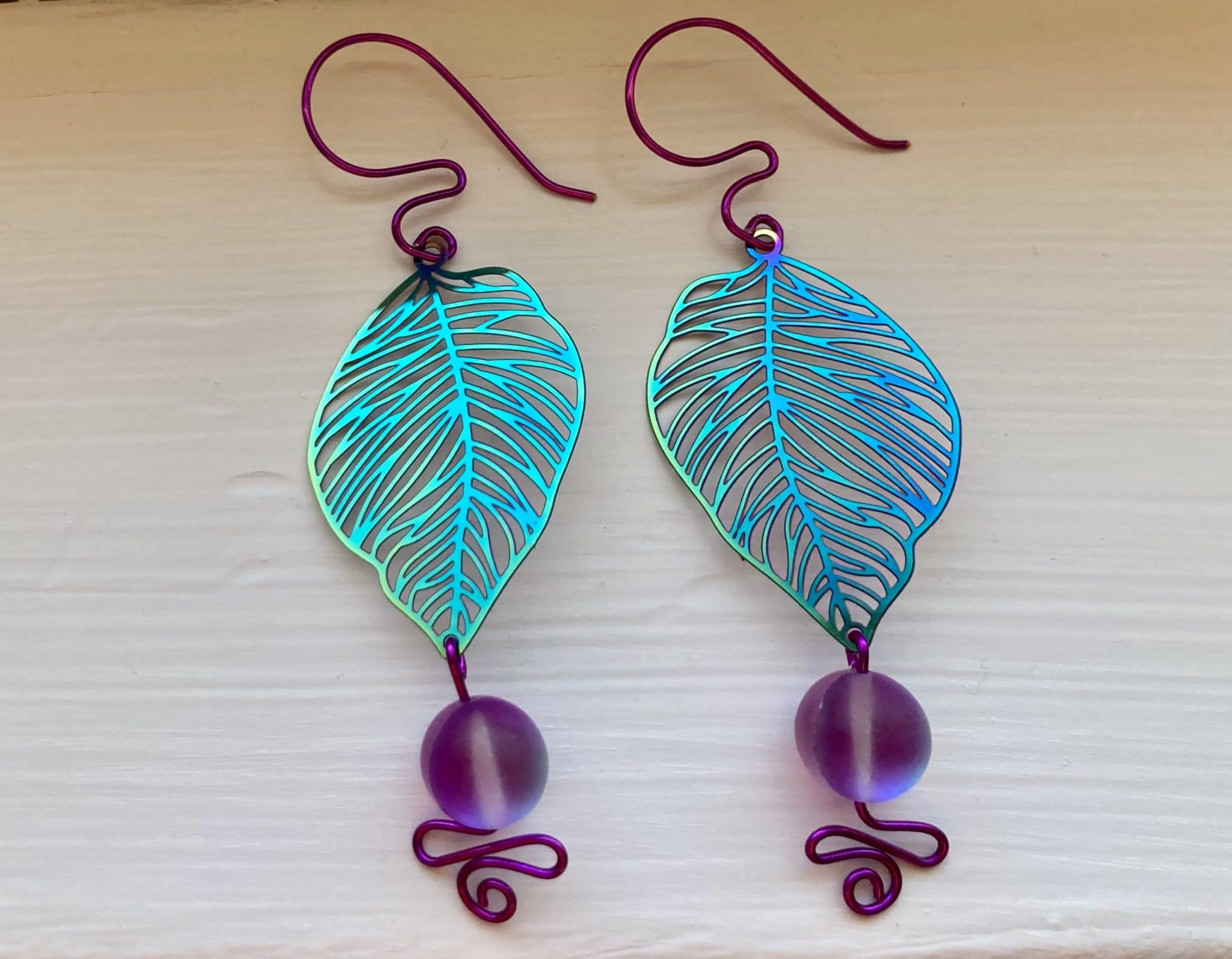 Iridescent Leaf Earrings