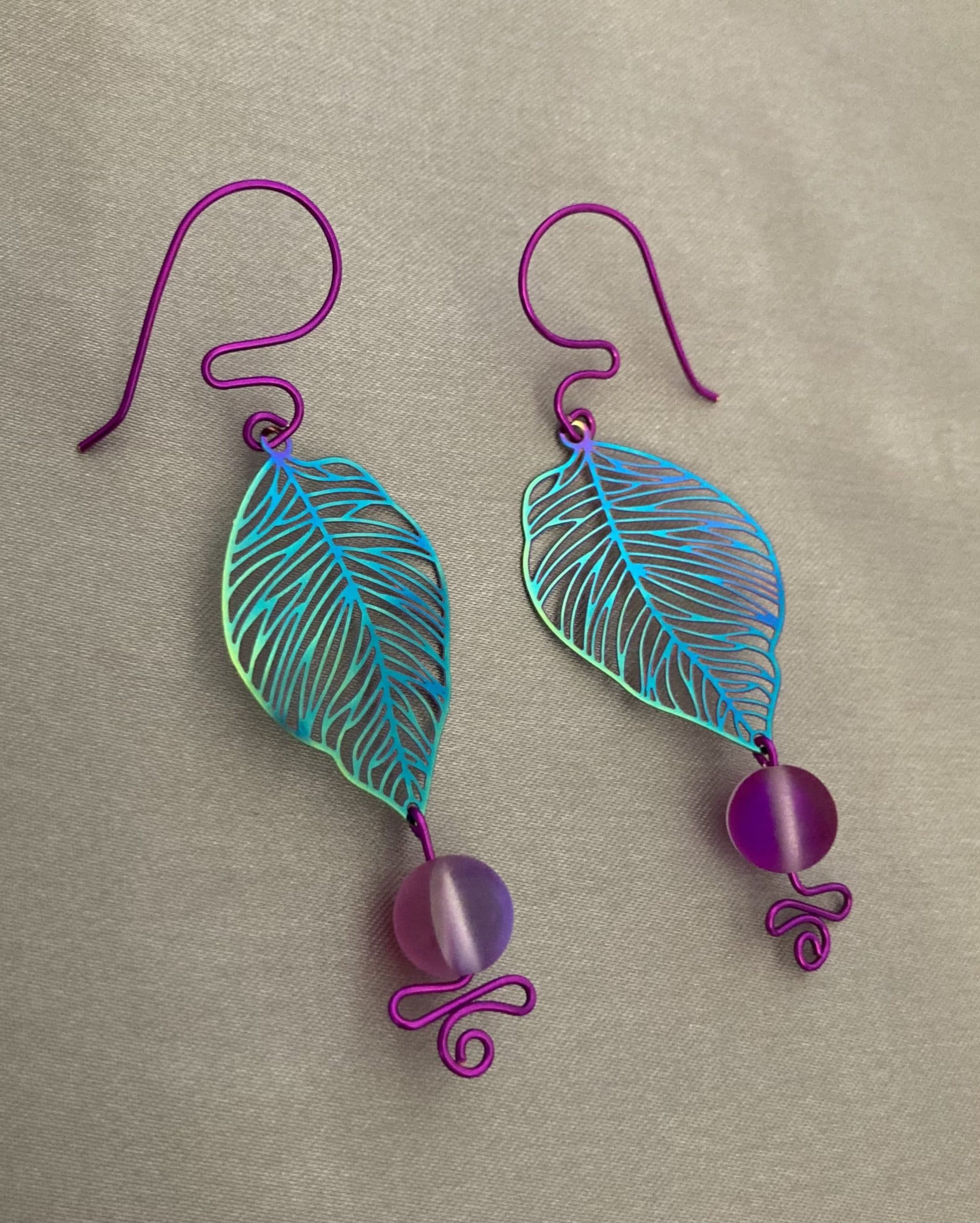 Iridescent Leaf Earrings - Image 4
