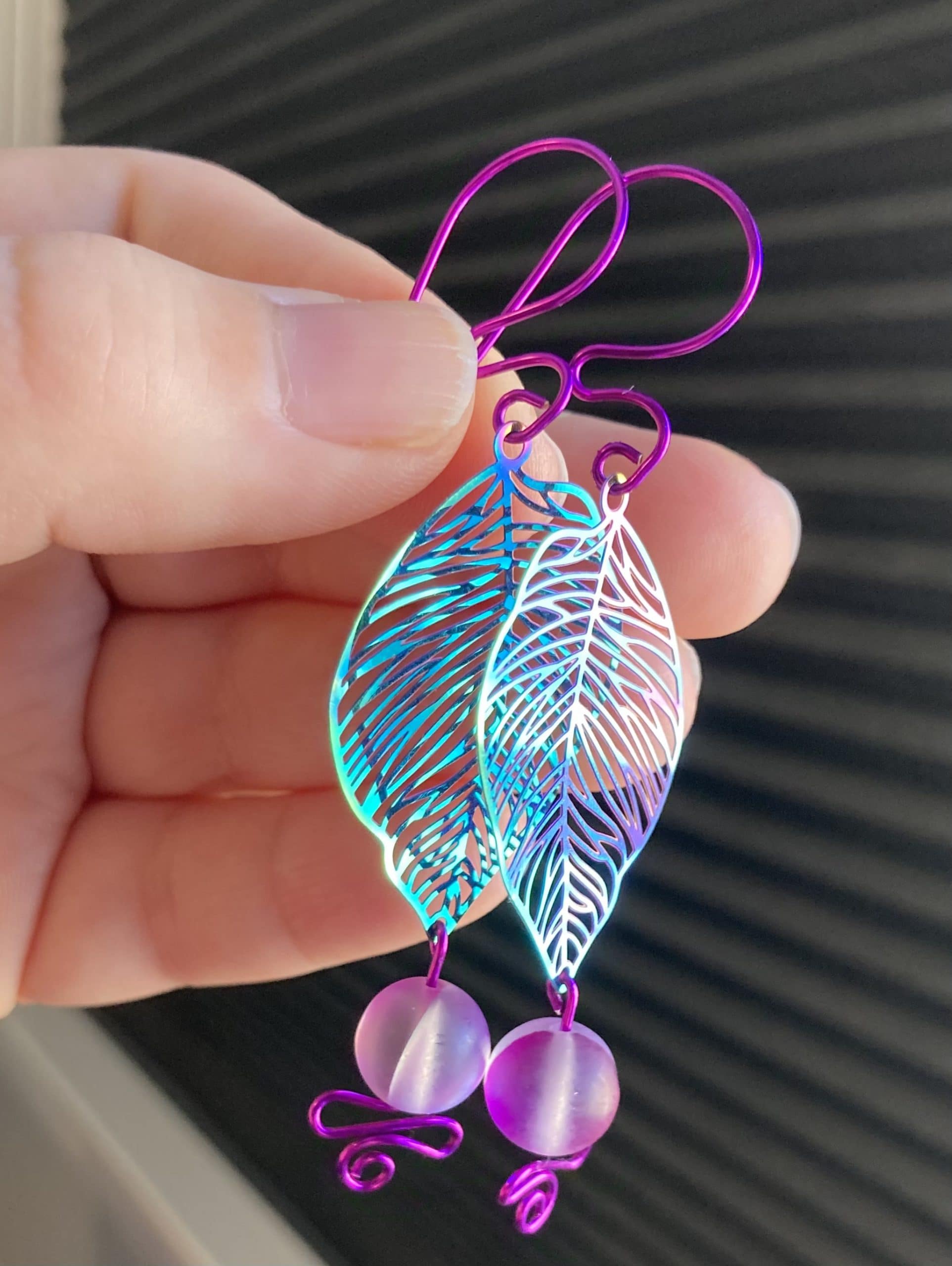 Iridescent Leaf Earrings - Image 2